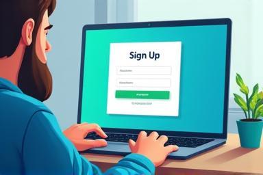Illustration of a person signing up on a computer screen