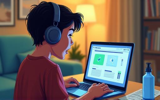 Image of a young person practicing singing with a laptop showing a digital interface